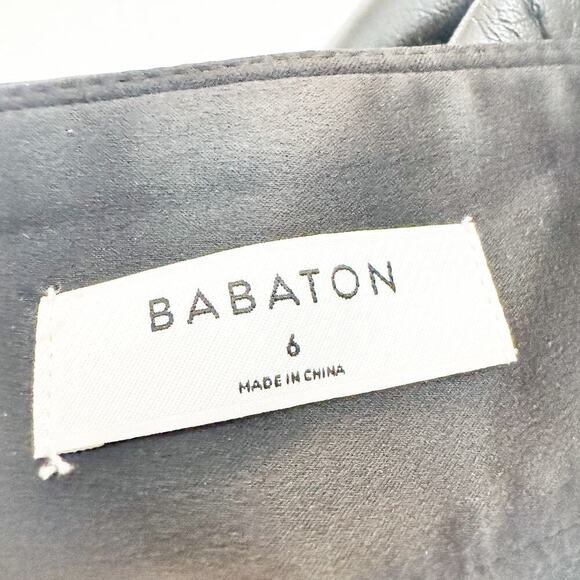 Babaton Black Faux Leather Front Slit A-Line Midi Skirt Side Zipper Size 6 - Picture 3 of 6